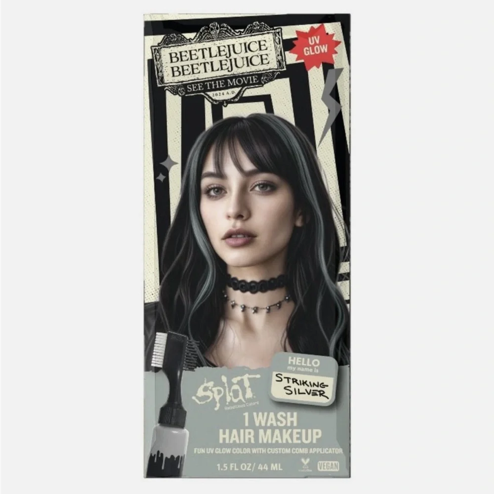 SPLAT Beetlejuice Beetlejuice 1-Wash Temporary Hair Dye Striking Silver, NEW